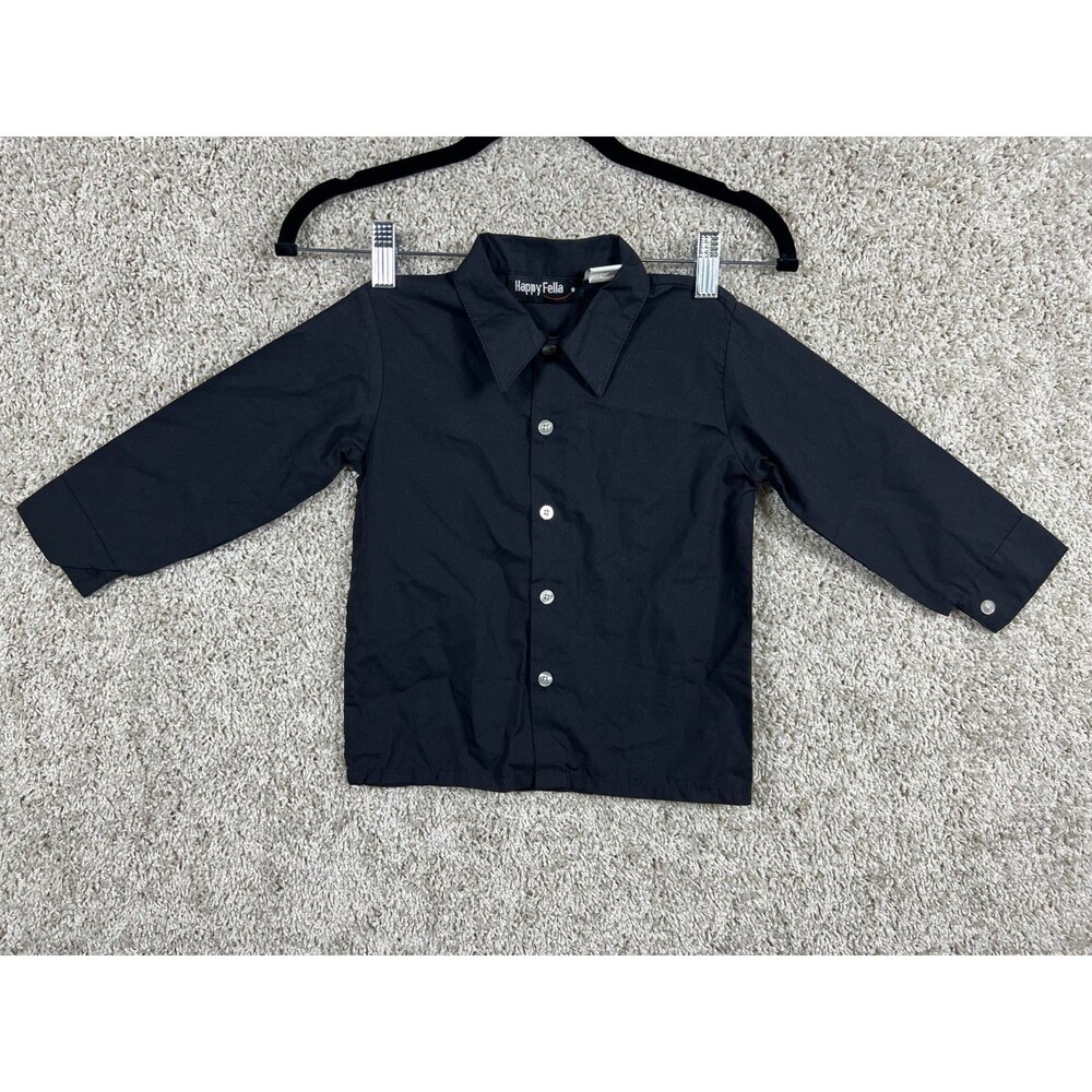 Happy Fella Boys Black Button Up Dress Shirt Long Sleeve Size 4